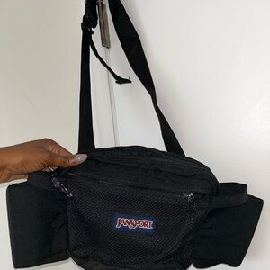 JanSport USA Vintage Black Waist Bag - Classic Black Fanny Pack with Cup Holders